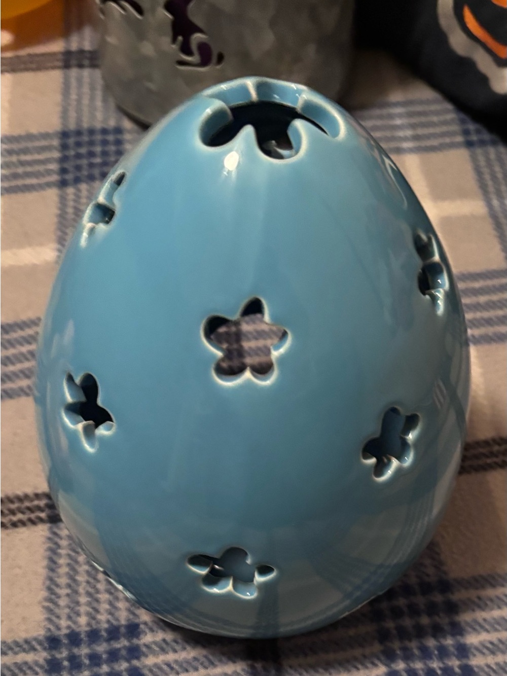Blue Ceramic Egg Lantern - Home Accents